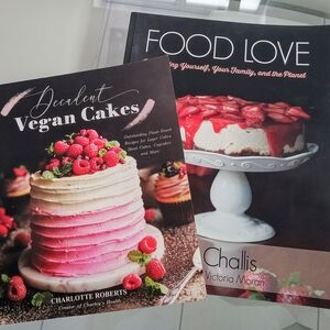 Lot of 2 Books Decadent Vegan Plant Based Cakes & LOVE FOOD by Tess Challis